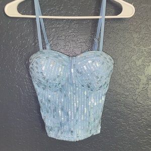 Blue sequence corset cropped top never worn